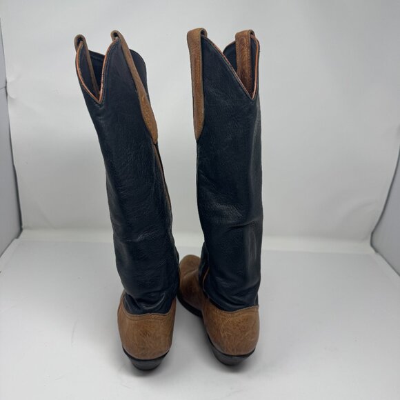 Tony Lama Brown Tan Black Leather Two Tone Tall Cowboy Boots US Size 5.5 - Picture 5 of 7